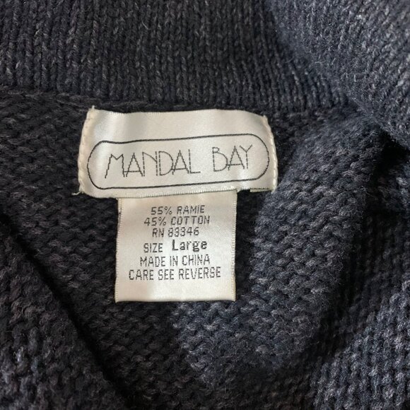 Mandal Bay Womens Charcoal Gray Knit Cardigan Embroidered Leaves Full Zip SZ L - Picture 5 of 6